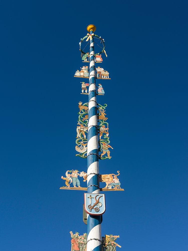 Traditional Bavarian maypole (Maibaum) Village Schliersee in the Bavarian Alps-Bavaria-Germany